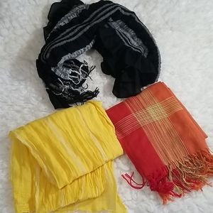 Bundle of three scarves, yellow, orange and black